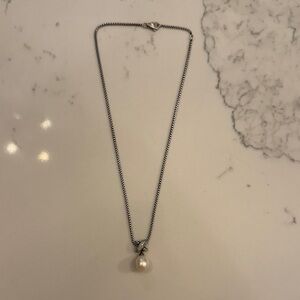 David Yurman Elegant Silver Pearl with Diamonds Pendant Necklace
